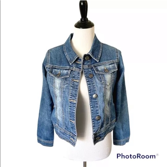 Girls Est.1989 PLACE Sz XL 14 Jean Jacket Distressed Stretch Pockets Stretch EUC - Picture 1 of 5